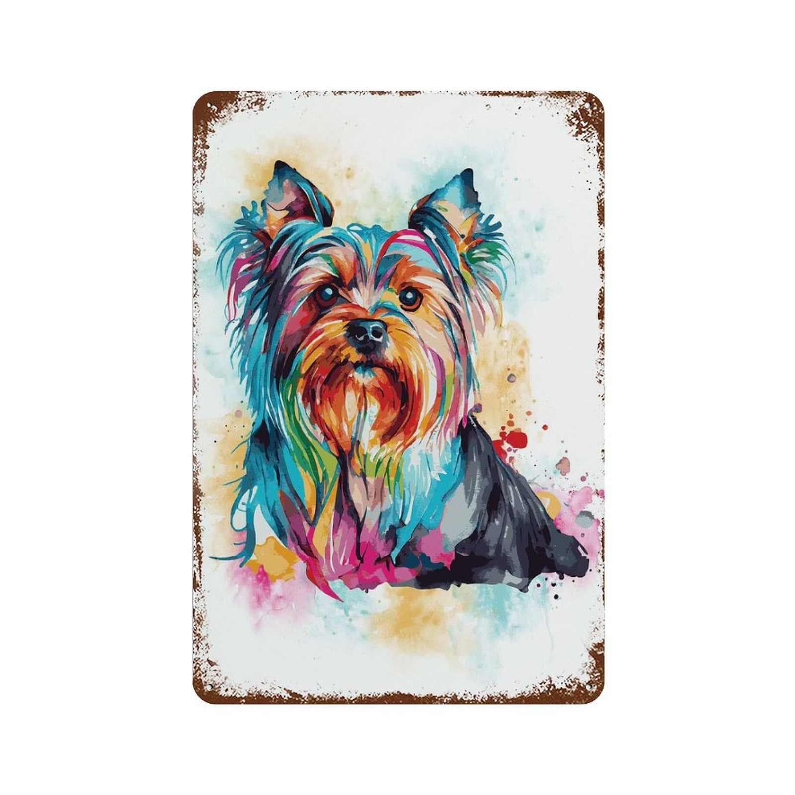 Colorful Yorkshire Terrier 11.8"x7.9" Weathered Tin Sign, Decorative Metal Wall Art for Cafe, Home Bar And Lounge Decor