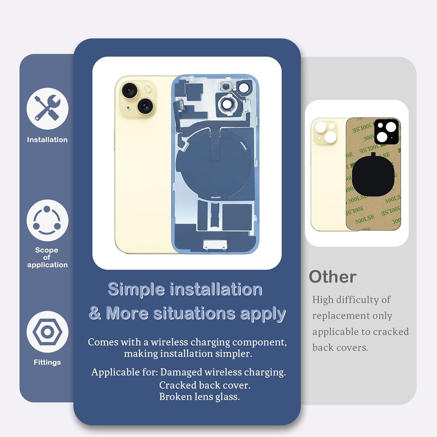 Back Glass Replacement for iPhone 15(6.1 inches Yellow) Integrated Glass & Wireless Charging Repair Tools are Included