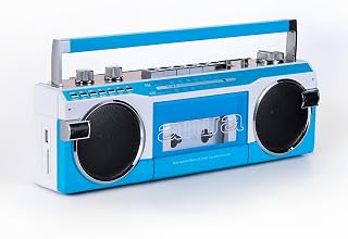 aiwa Streetjam Retro Boombox Cassette Player & Recorder, Bluetooth 5.3 Wireless Speaker, FM/AM Radio, USB/SD MP3, AUX, Portable Handle (Blue/White)