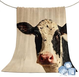 40"x60" Lap Cooling Blanket Animals Dairy Cow Ice Silk Lightweight Breathable Soft Summer Blanket for Hot Sleepers Couch Bed Sofa Camping Farmhouse Vintage Cream Black Tan