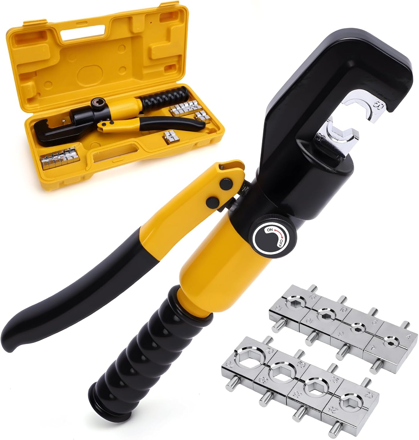 Manual Hydraulic Crimper, Wire Crimper Tool with 8 Pairs Hex Dies, 12 To 2/0 Awg, Terminal Crimping Tool for Battery Cable End Welding Wire 4-70mm Range