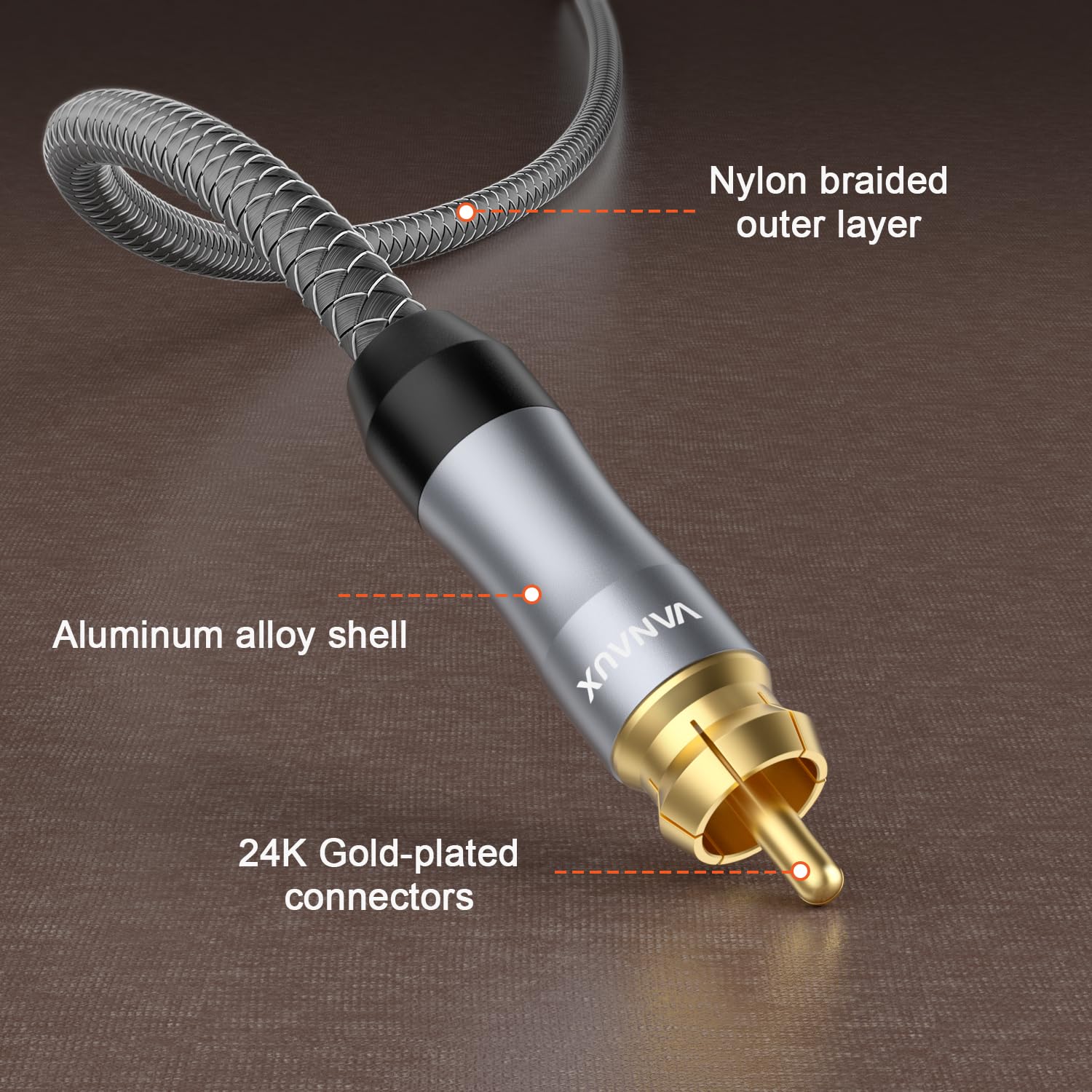 VANAUX Cable de subwoofer, cable de audio coaxial digital de 26 pies, cables RCA a RCA, macho a macho mono [20AWG, chapado en oro, cubierta trenzada] para cine en casa, HDTV, barra de sonido de