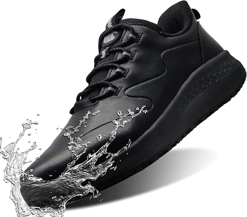 Non Slip Work Shoes for Men Slip on Waterproof Kitchen Chef Restaurant Walking Sneakers Comfortable Food Service Working Footwear Leather Nursing Shoe