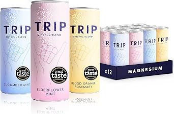 TRIP Mindful Blends - Mixed Pack Sparkling Soda with 1440MG Magnesium + Lion’s Mane + Chamomile + Lemon Balm. Low Calorie and Vegan (Pack of 12 x 250ml)