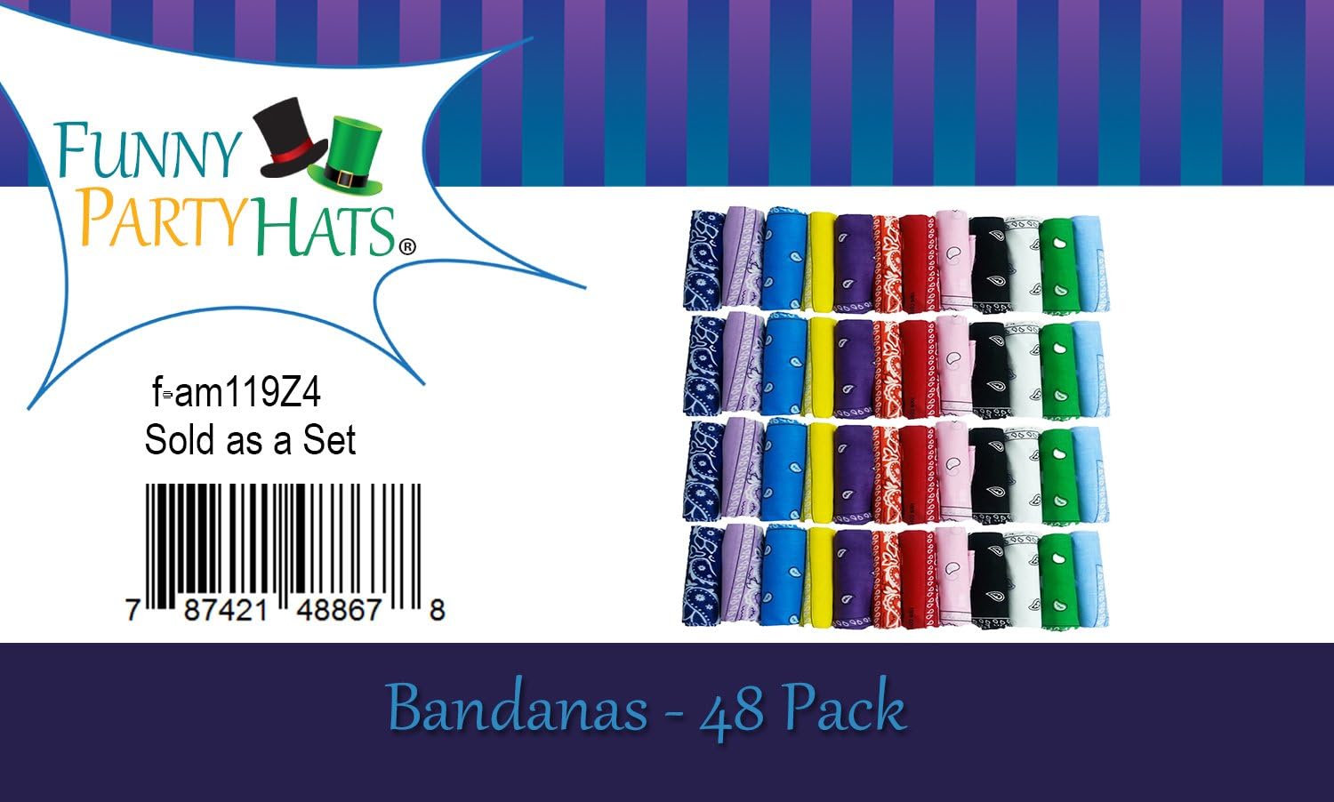Funny Party Hats Paisley Bandanna Pack – 48 Piece Set– Assorted Colors – Double Sided Print Bandannas – 100% Cotton - Image 6