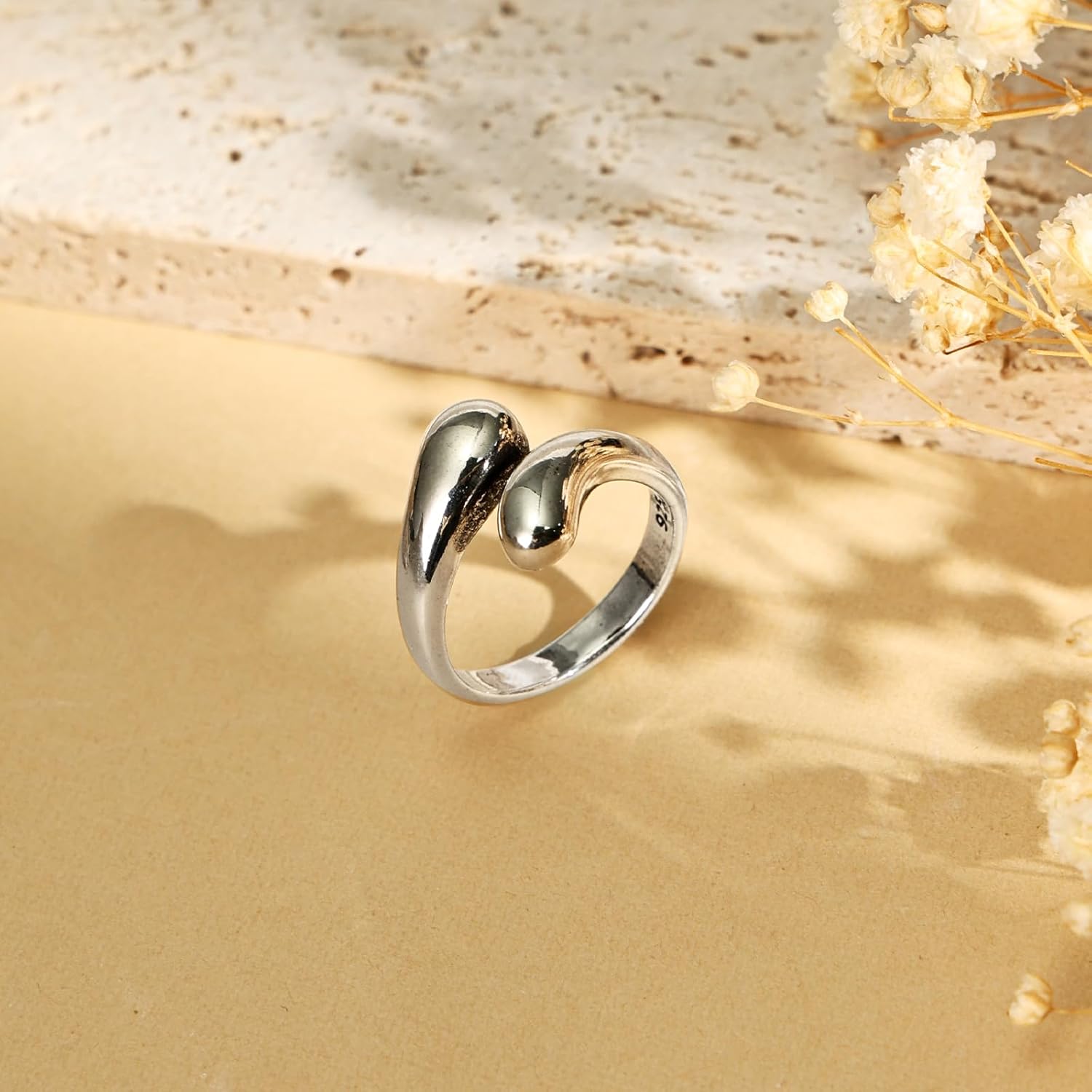 Chunky Rings Adjustable Teardrop Minimalist Stackable Ring Statement Open Jewelry for Women Men - Image 5