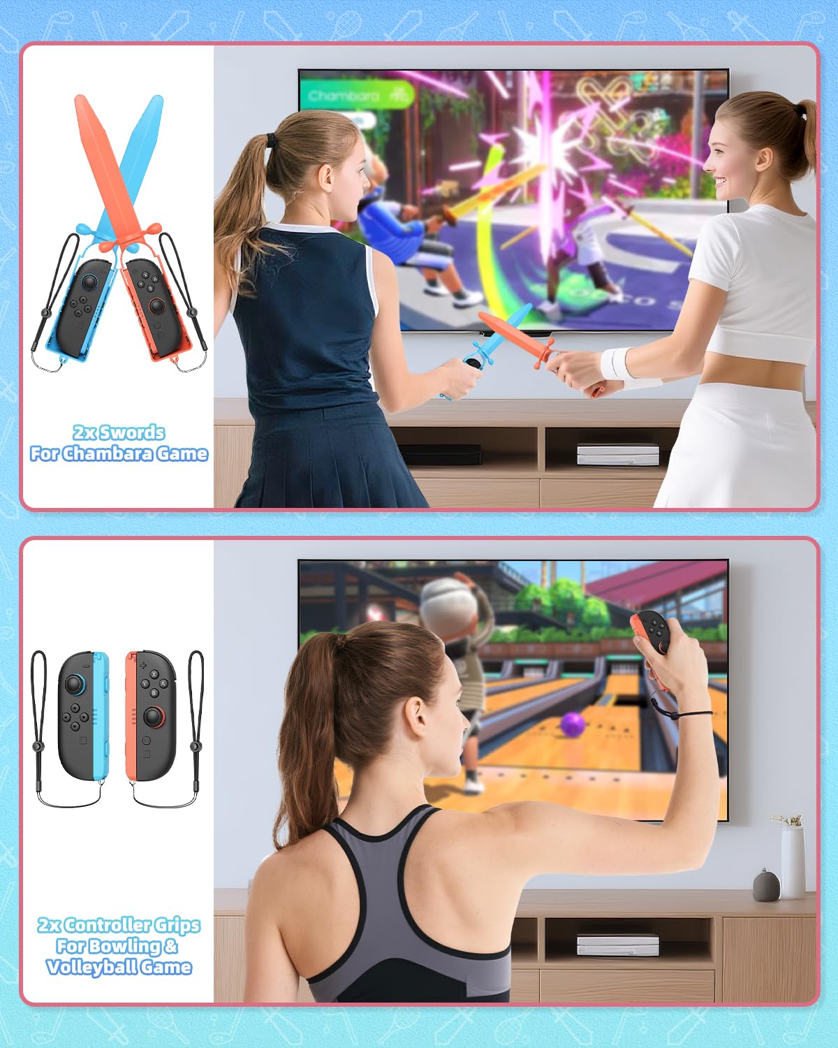 Switch Sport Accessories Kit per Nintendo Switch 2 (2025)/ Switch 1/ OLED, Family Party Game Bundle Set per Joy-Con 2 con Borsa di stoccaggio per Nintendo Switch 2 Sports