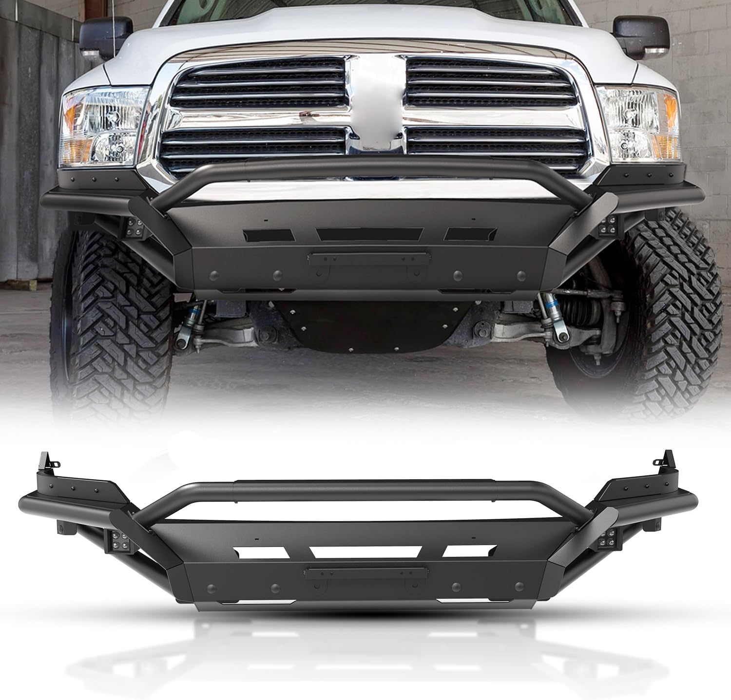 Nixon Offroad Front Bumper for 2013-2018 Dodge RAM 1500 Pickup Truck(Excluding Rebel) / 2019-2024 RAM 1500 Classic(Excluding Warlock) Heavy Duty Steel Bumper with LED Lights with Bull Bar