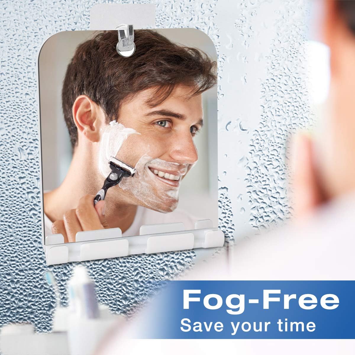 Fogless Shower Mirror for Shaving with Razor Hook,Anti-Fog Bathroom Shaving Mirror for Shower,Acrylic Shatterproof Small no Fog Mirror,Lightweight Portable Fog Free Mirror for Wall Hanging(Square) -