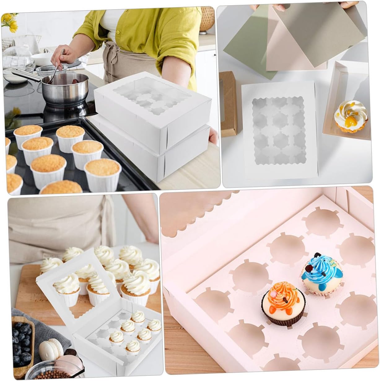 Milisten 10pcs Paper Bakery Box with Window for Cupcake Muffin Egg Tart Packaging, White Cardboard Baking Packing Box, Food Storage Container for Party and Home Use