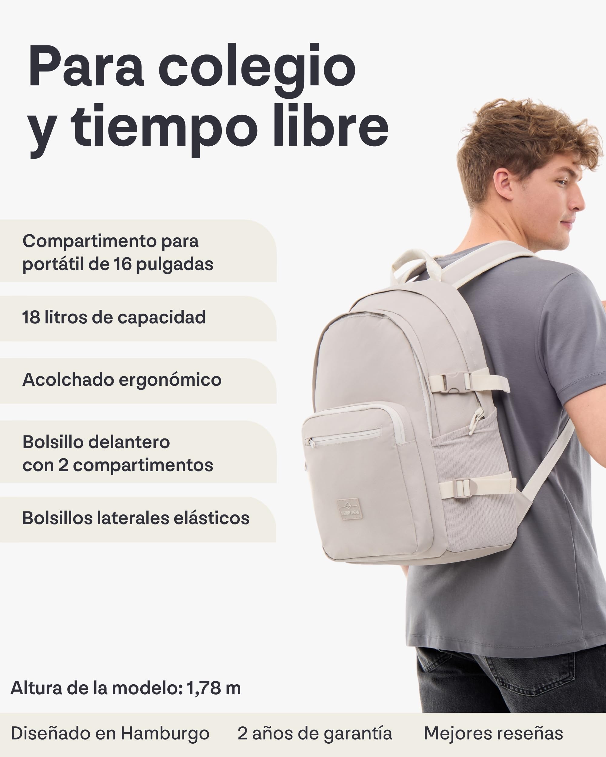 Johnny Urban Mochila Escolar Adolescentes - Lian - Cartera Escolar para Niños y Niñas - 18 Litros - Mochila Casual con Compartimento para Portátil para Colegio y Ocio - Repelente al Agua