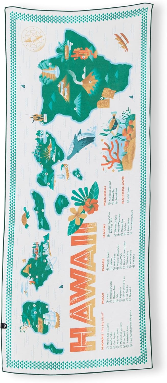 Nomadix Original Towel - Perfect for Beach, Pool, Travel, Camping, Yoga - Made with Recycled Materials - Super Absorbent - Sand Resistant - Hawaii Map - 72.5x30