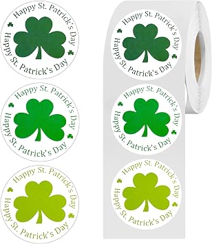 St Patricks Day Stickers,Shamrock Stickers,1.5in x 1.5in 500Pcs Per Roll,St Patricks Day DecorationsGreen