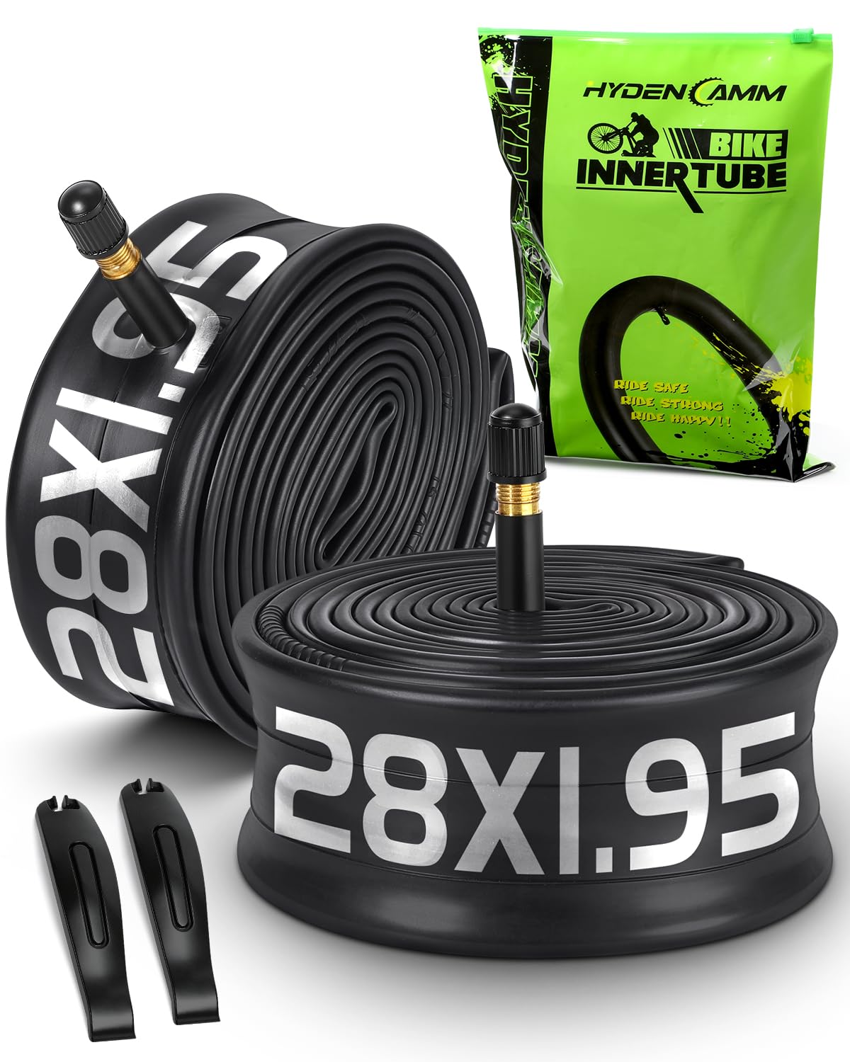 Hydencamm 2 Pack 28 Inch Inner Tube Fit 1.75/1.95/2.125 with 32mm Schrader Valve, 28×1.75/2.125 with 2PCS Levers, 28” Bicycle Inner Tube Compatible with Kids/Road Bike