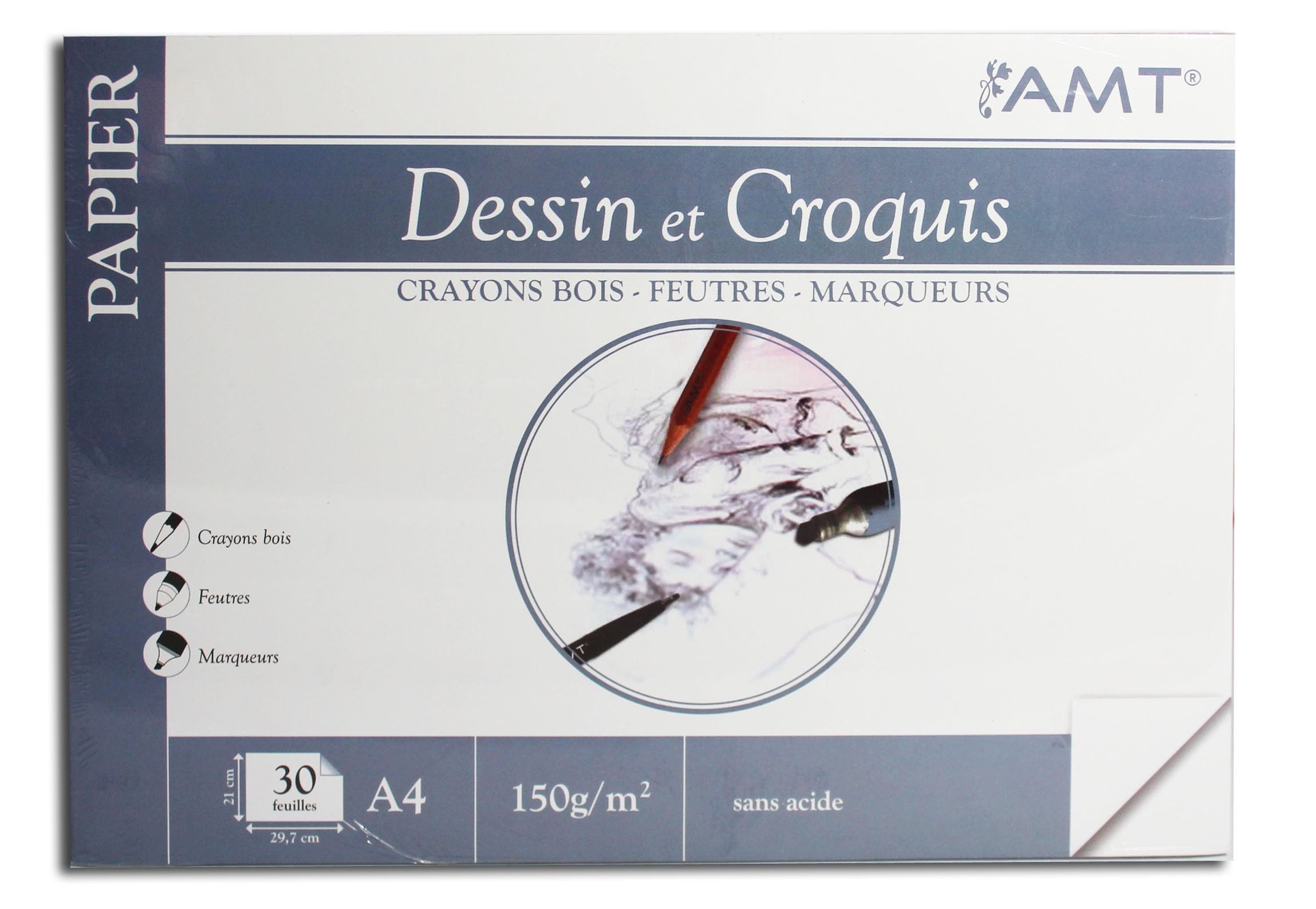 Bloc Papier DE 30 Feuilles 21x29,​7cm 150g/​m2 Dessin ET Croquis Art CREATIF Peinture Crayon FEUTRES MARQUEURS