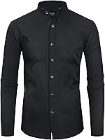 Alimens & Gentle Men's Wrinkle-Free Banded Collar Dress Shirt - Long Sleeve Mandarin Collar Button Down Oxford Shirt