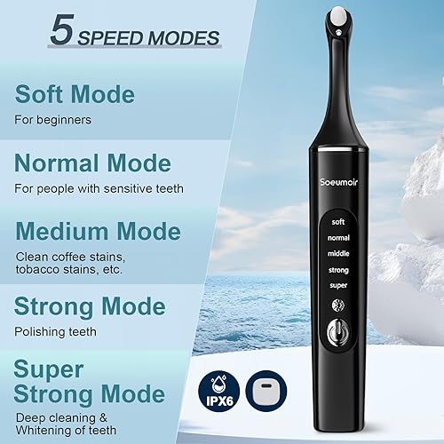 Miniatura 6 de Pulidor de dientes, kit de blanqueamiento dental recargable para limpieza y blanqueamiento de dientes, con 8 cabezales de cepillo, luz LED, 5 modos