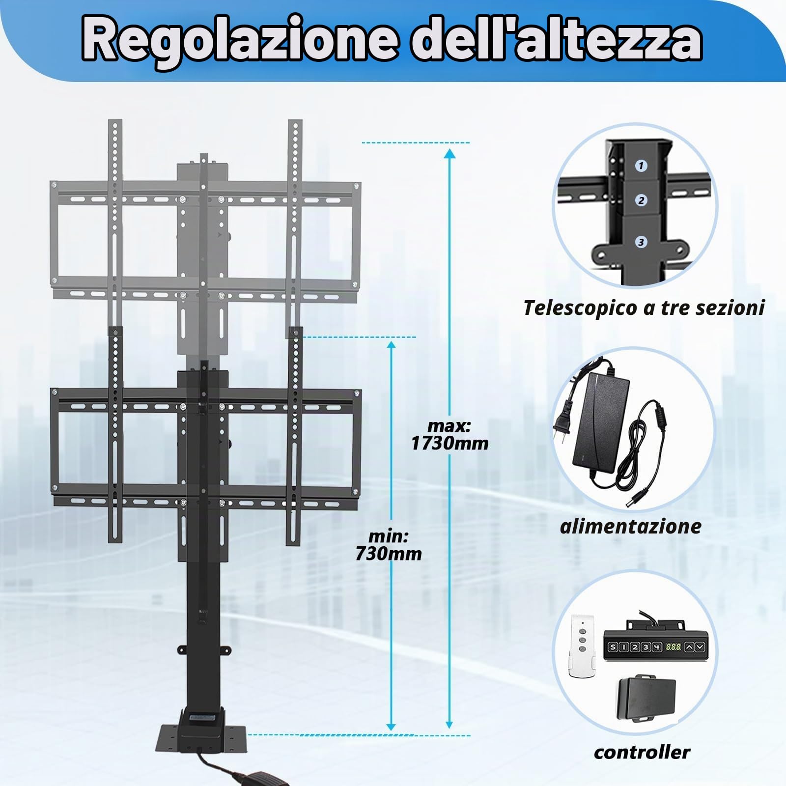 Sollevatore Motorizzato per TV da 26 A 75 Pollici, Supporto TV Motorizzato con Telecomando E Impostazione di Memoria, può Essere Nascosto in Un Mobile