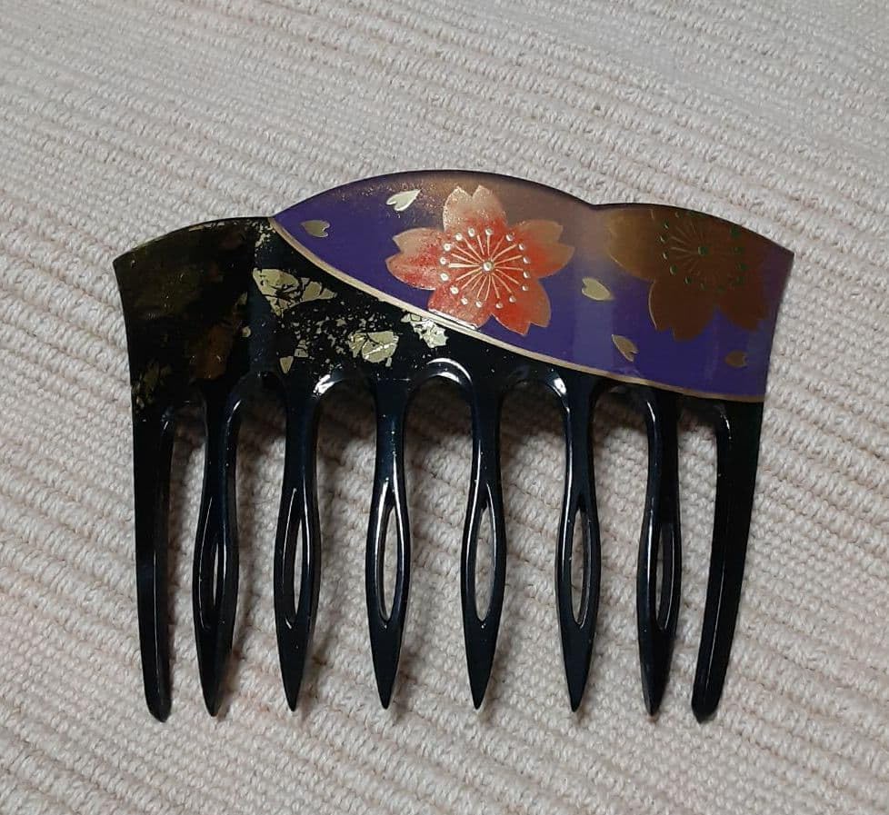 蒔絵No.60 櫛 桜 緑 紫ぼかし かんざし