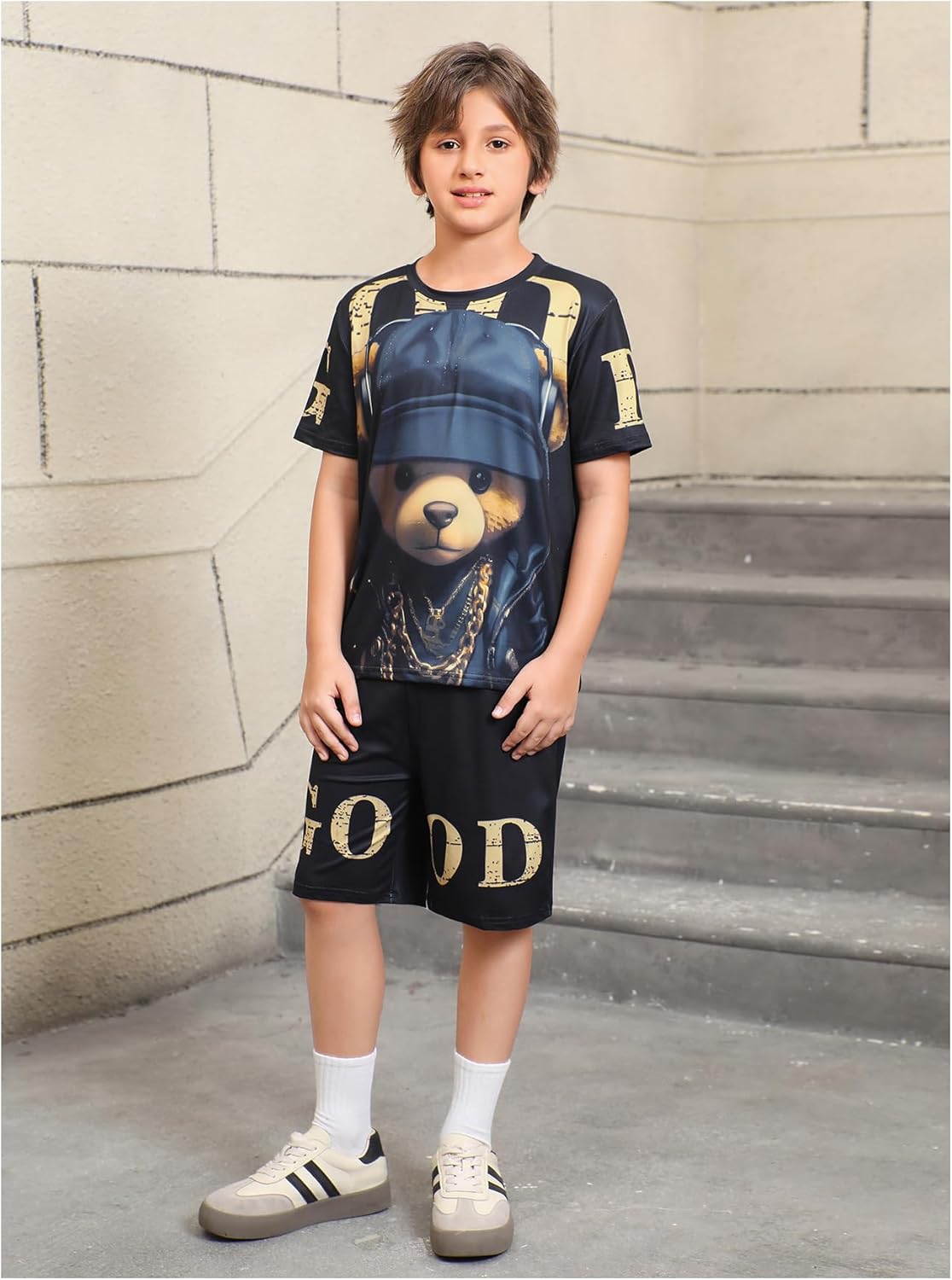WDIRARA Boy's 2 Piece Set Bear Graphic Short Sleeve Elastic Waist Shorts Outfits - Image 6