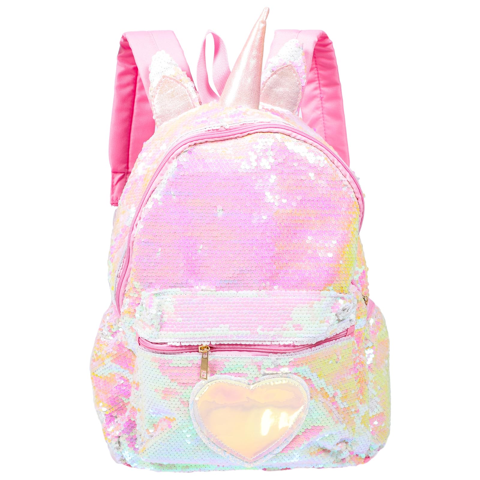TENDYCOCOUnicorn Backpack Flip Sequin Bookbag with Hairball Glitter Daypack  for Girls Teens