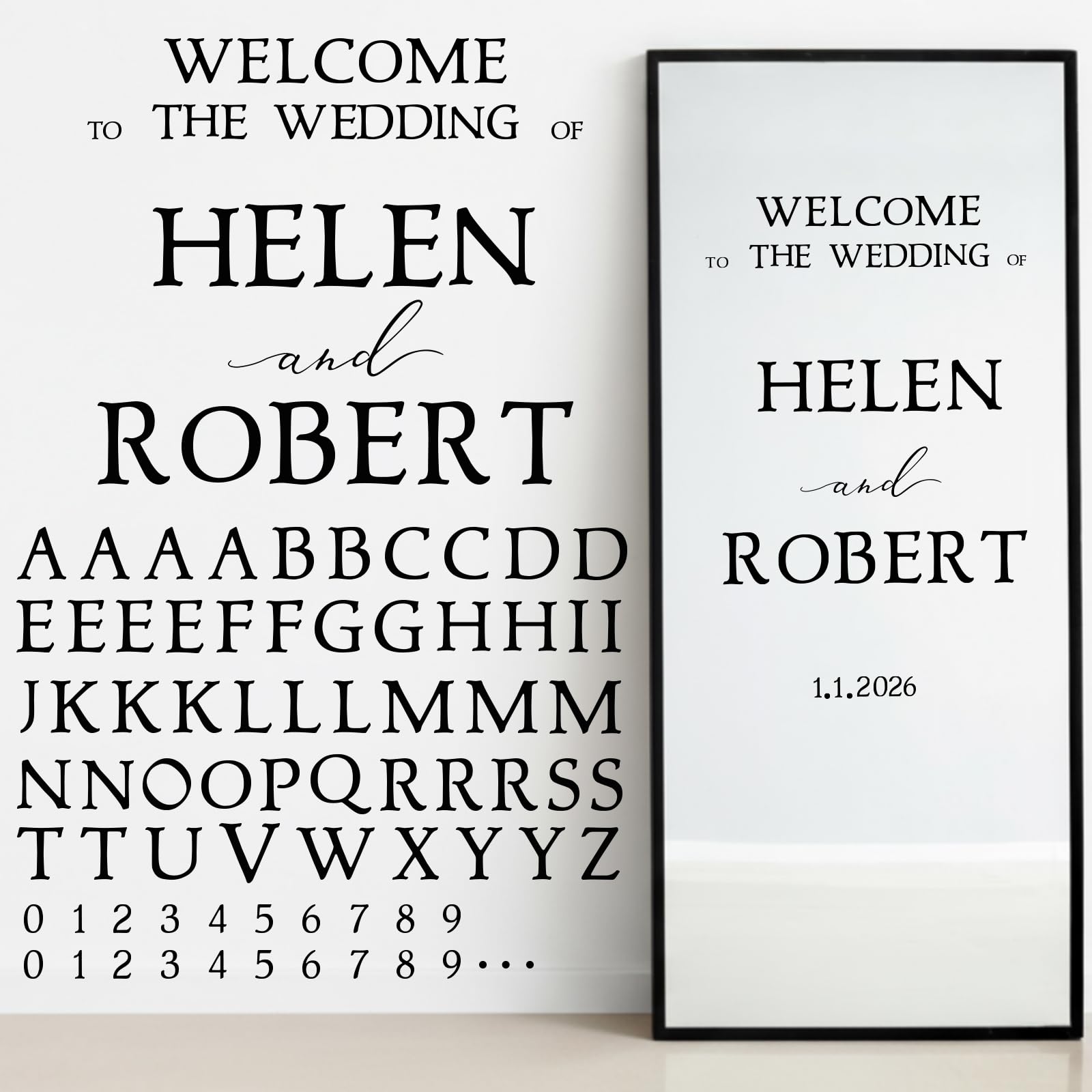 Lettres UV Dtf mariage personnalisées et autocollants de bienvenue noirs | 12 pcs