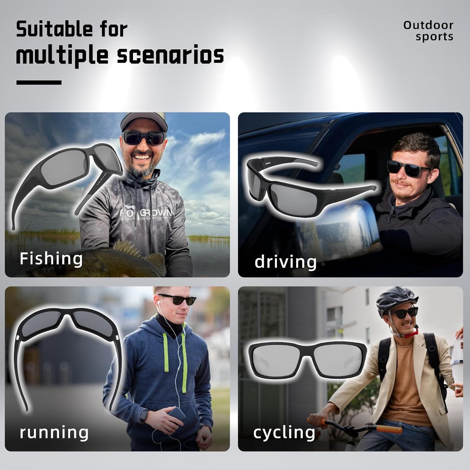 GOMEXUS Polarized Sports Sunglasses No Plastic Lens for Men Women, Fishing Cycling Golf Drving Protection UV400