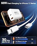 IPhone 17 Pro Max Chargeur charge rapide, 40W Double Port Super Chargeur rapide avec 60W Max, USB C Bloc chargeur avec 6FT Longue USB C Câble pour iPhone 17/17 Pro Max/16 Pro Max/15 Pro Max, iPad Pro/Air