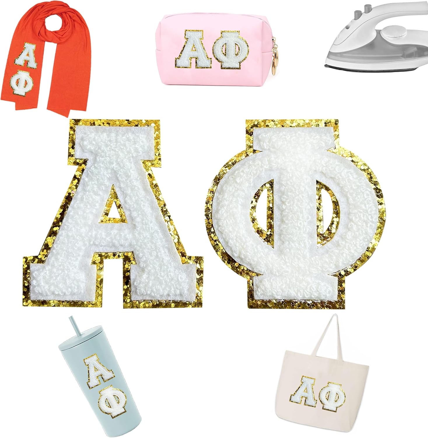 Glitter Alpha Greek Letter Patches Phi Iron on Greek