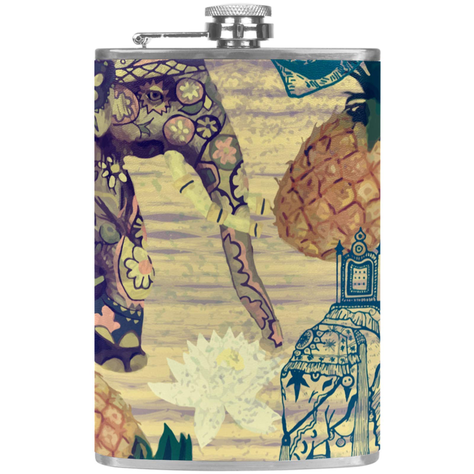 Flasque à whisky en cuir design éléphants indiens de qualité