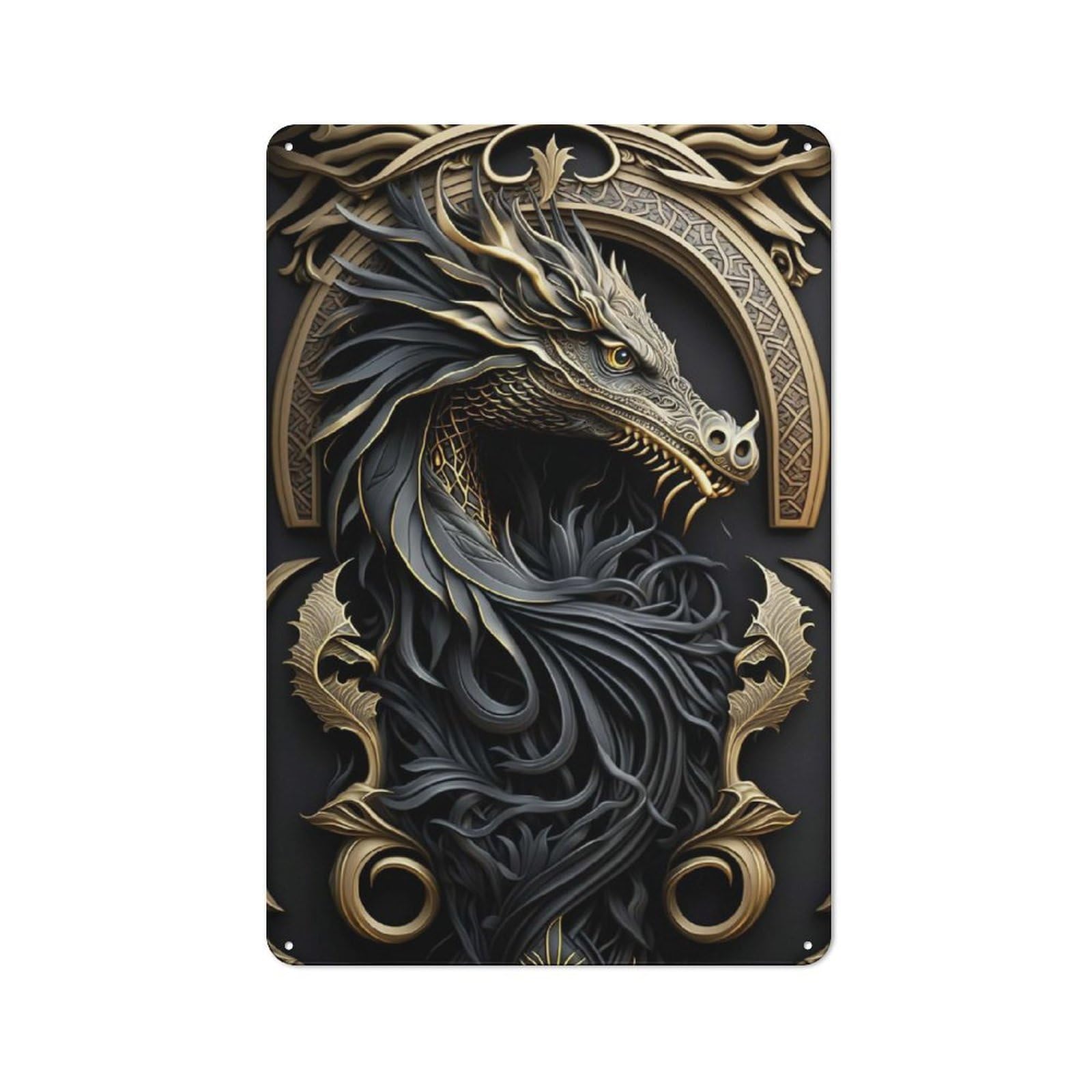 Junmoney Style-23 Dragon Glory Art Deco Vintage Tin Wall Plaque 30X20cm For Hobby Room Or Studio, A Decorative Metal Sign For Hobby Rooms And Studios