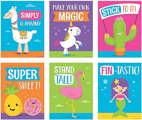 Fun Express Juego de carteles motivacionales de tendencia - 6 piezas - Actividades educativas y de aprendizaje para niños