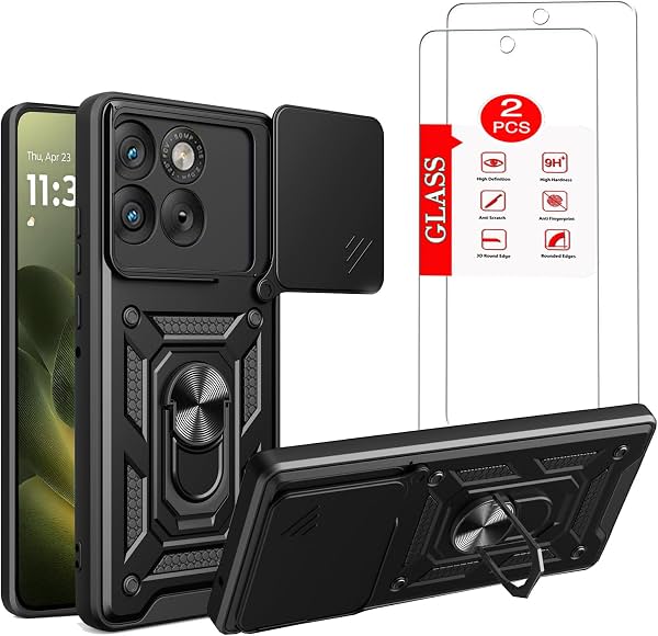 Funda para Motorola Moto Edge 70 5G con [2 Unidades] Protector de Pantalla de Vidrio Templado, Funda para Moto Edge 70 Armadura Resistente [Grado Militar] Protectora, con Protección de Lente y Soporte Magnético, Color Negro