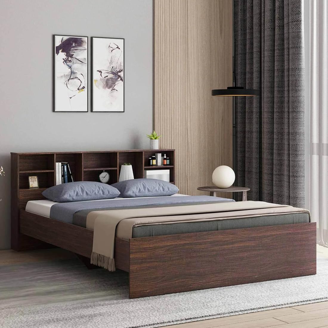 FURNY Aurro Queen Size Bed Without Storage with Headboard Storage | Engineered Wood | Contemporary Design | Strong Bed for Bedroom & Hotel-image-32