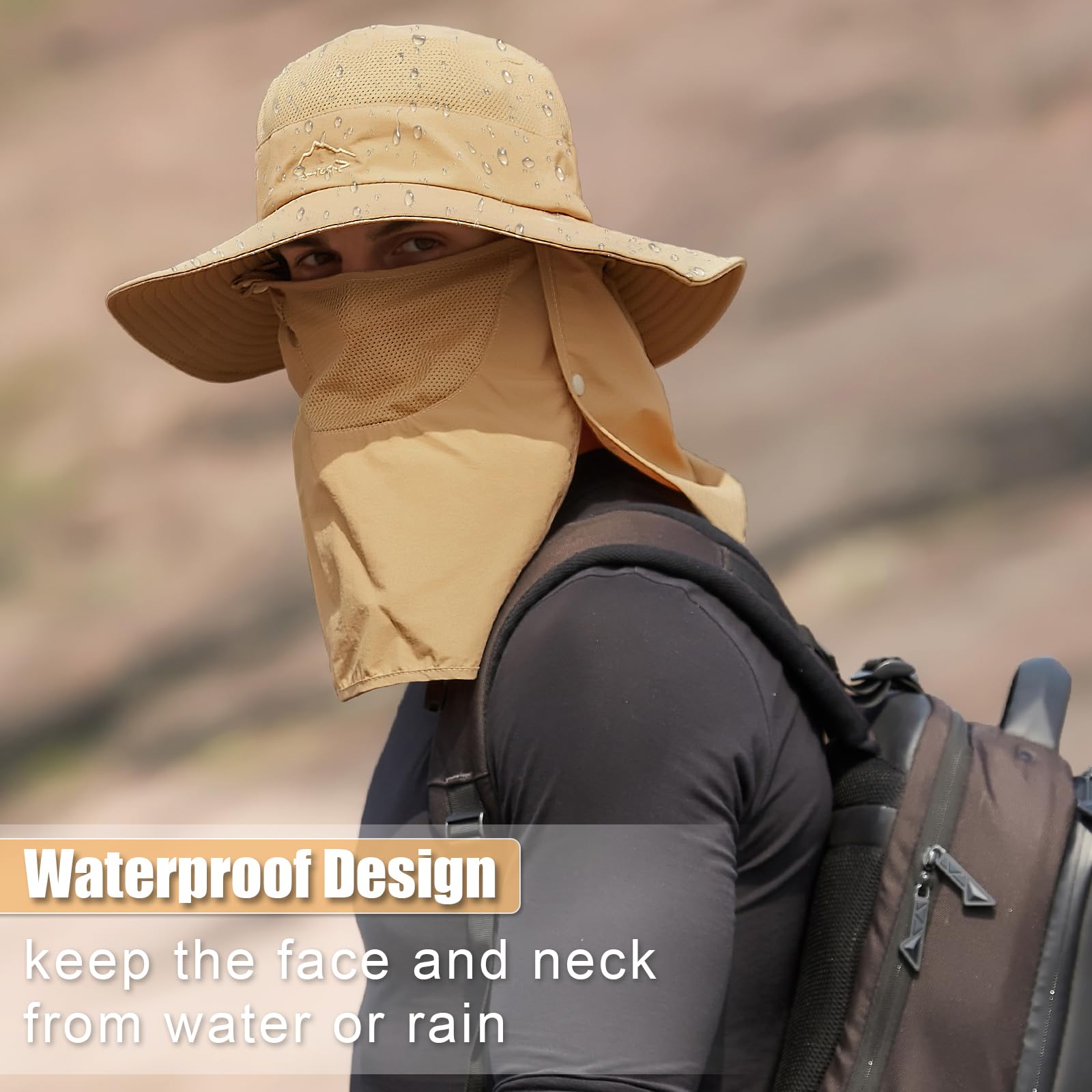TAGVO Sombreros de Pesca para Hombre Mujer con Cubierta de Cuello Desmontable, Gorros de Pescador con Protección UPF 50+, Sombreros y Gorras de Sol Plegables para Cámping Excursionismo Caminando — view 6