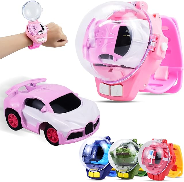 2023 New Mini Remote Control Car Watch toys USB Charging Cartoon RC Small Car,TikTok Watch Car Toys Interactive Game Toys,Gift for Boys and Girls Birthday (Pink)