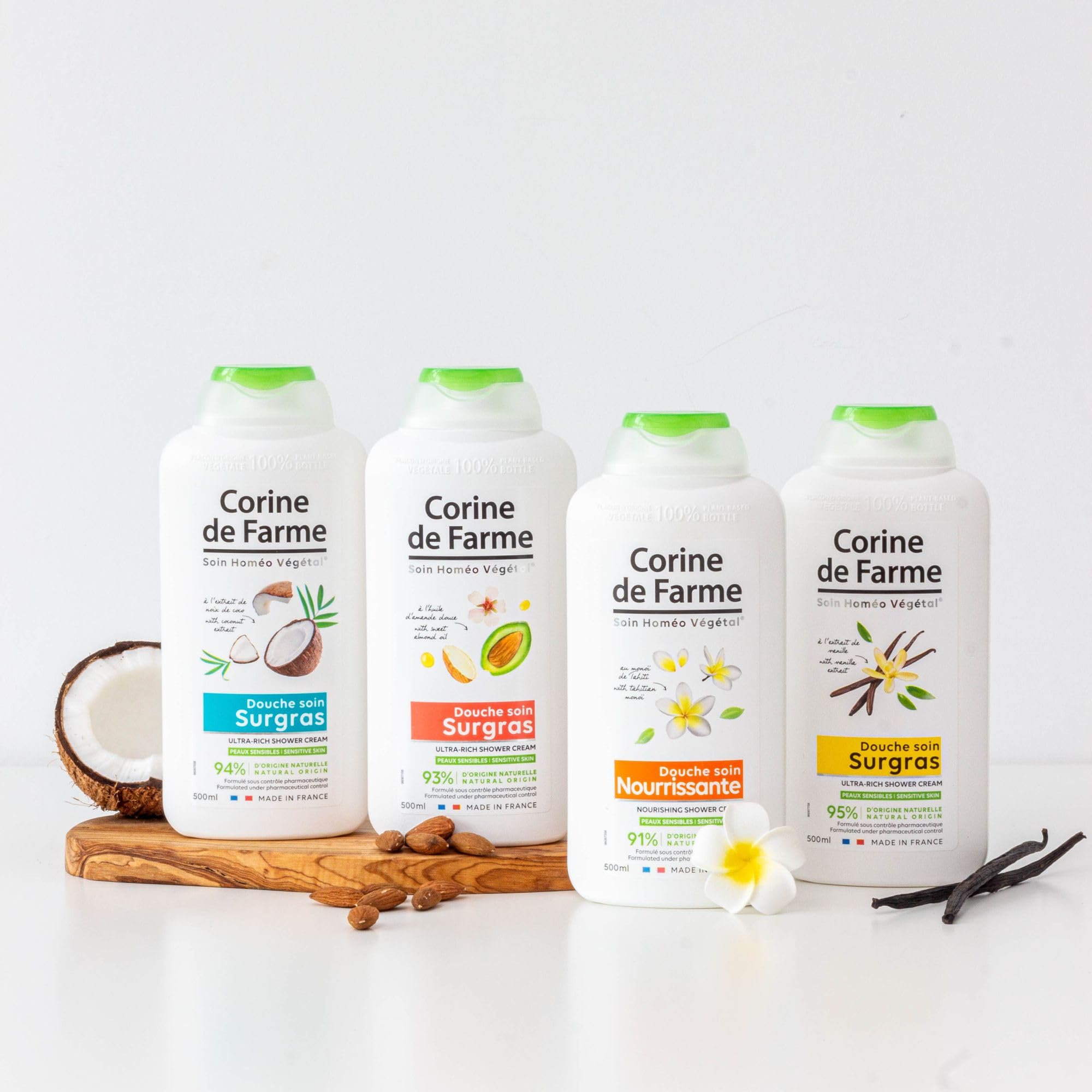 Corine de Farme, Douche Soin Surgras à l'Huile d'Amande Douce, Gel Lavant pour le Corps Enrichi en Huile d'Amande Douce, Nourrit et Apaise les Peaux Sèches et Mixtes, Flacon Recyclable - 500ml