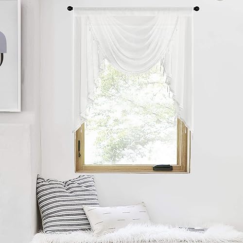 NICETOWN Cortina de cenefa blanca transparente para sala de estar, cocina estilo granja, cascada, cortinas Victoria pequeñas, cortinas de cuentas de