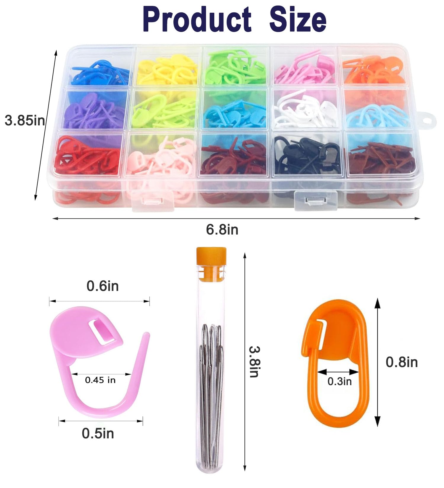 XUELUN 300 Pieces Knitting Markers Colorful Stitch Markers, Knitting Crochet Locking with Blunt Sewing Needles for Crochet and Knitting with Storage Case