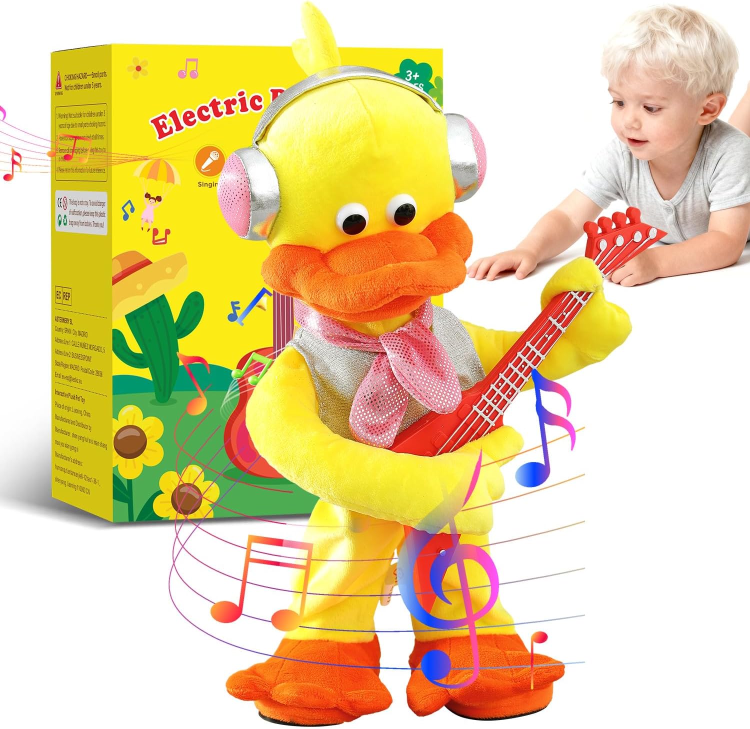 Marsjoy Rocking Dancing Duck Plush Toy, Singing Music Twisting Body Plush Stuffed Animals, Rocking Punk Crazy Cool Guitar Duck, Perfect Christmas Birthday New Year for Kids