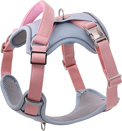 HuggieGems Arnés de cuero para perros medianos y grandes, sin tirones, chaleco ajustable con asa y dos puntos de fijación de correa, fácil de HuggieGems Arnés de cuero para perros medianos y grandes, sin tirones, chaleco ajustable con asa y dos puntos de fijación de correa, fácil de