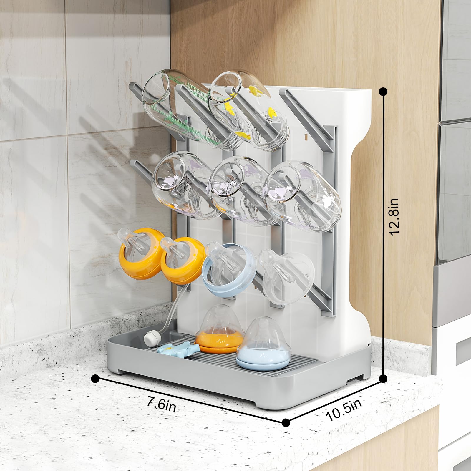 GoMaihe Scola Biberon Grande: Supporto Verticale per Scolabiberon – Supporto Salvaspazio da Banco per Scolabiberon e Accessori per Neonati, Grigio