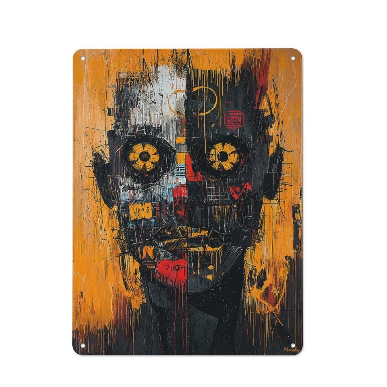 Junmoney Neoexpressionist Urban Chaos Portrait Tin Wall Plaque 40X30cm With For Hallway Wall, Suited To Wall Displays In Hallways And Entrance Areas