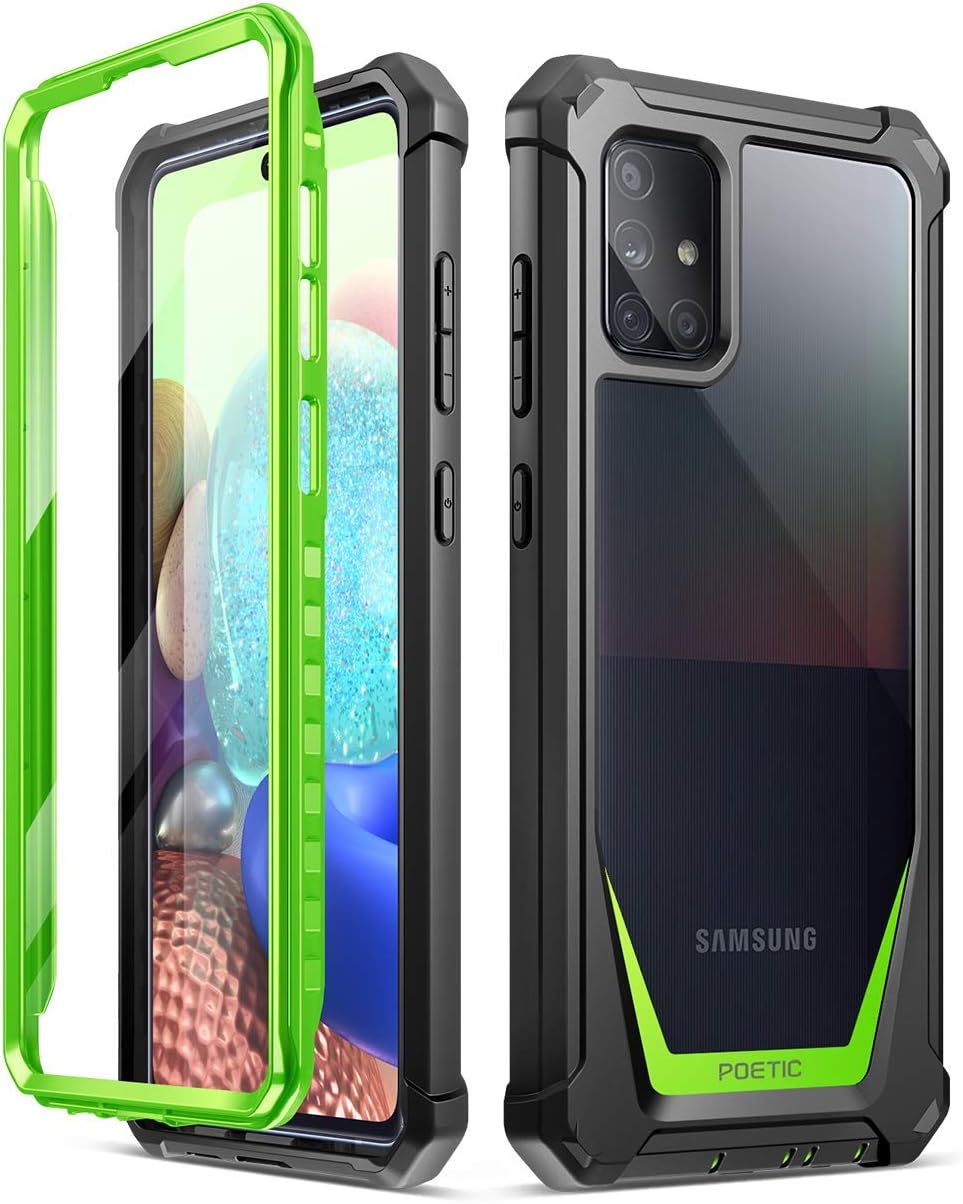 Poetic Guardian Series for Samsung Galaxy A71 5G Case, [Not Fit Verizon A71 5G UW] [Not Fit A71 4G] Full-Body Hybrid Shockproof Bumper Cover with Built-in-Screen Protector, Green/Clear