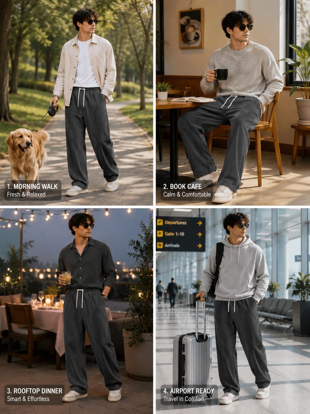 Preneum Men Mid Rise Poly Cotton Loose Fit Trouser || Korean Style Travel & Lounge Wear with Pockets (Available in Plus Size) (Combo Pack of 3) 2