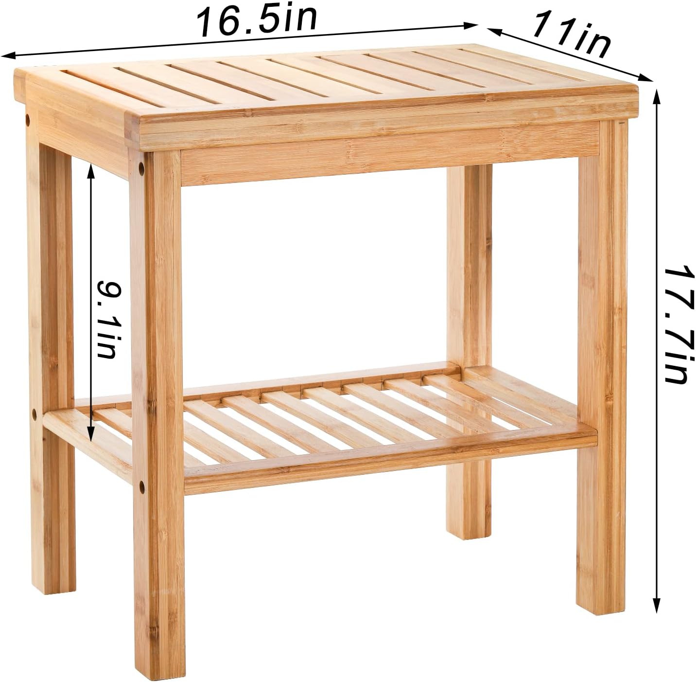 Condition photo showing New/Like New for soujoy bamboo shower bench, bath seat stool, spa foot rest shaving stool, storage shelf for shampoo towel, works in inside bathroom, living room, bedroom, garden leisure