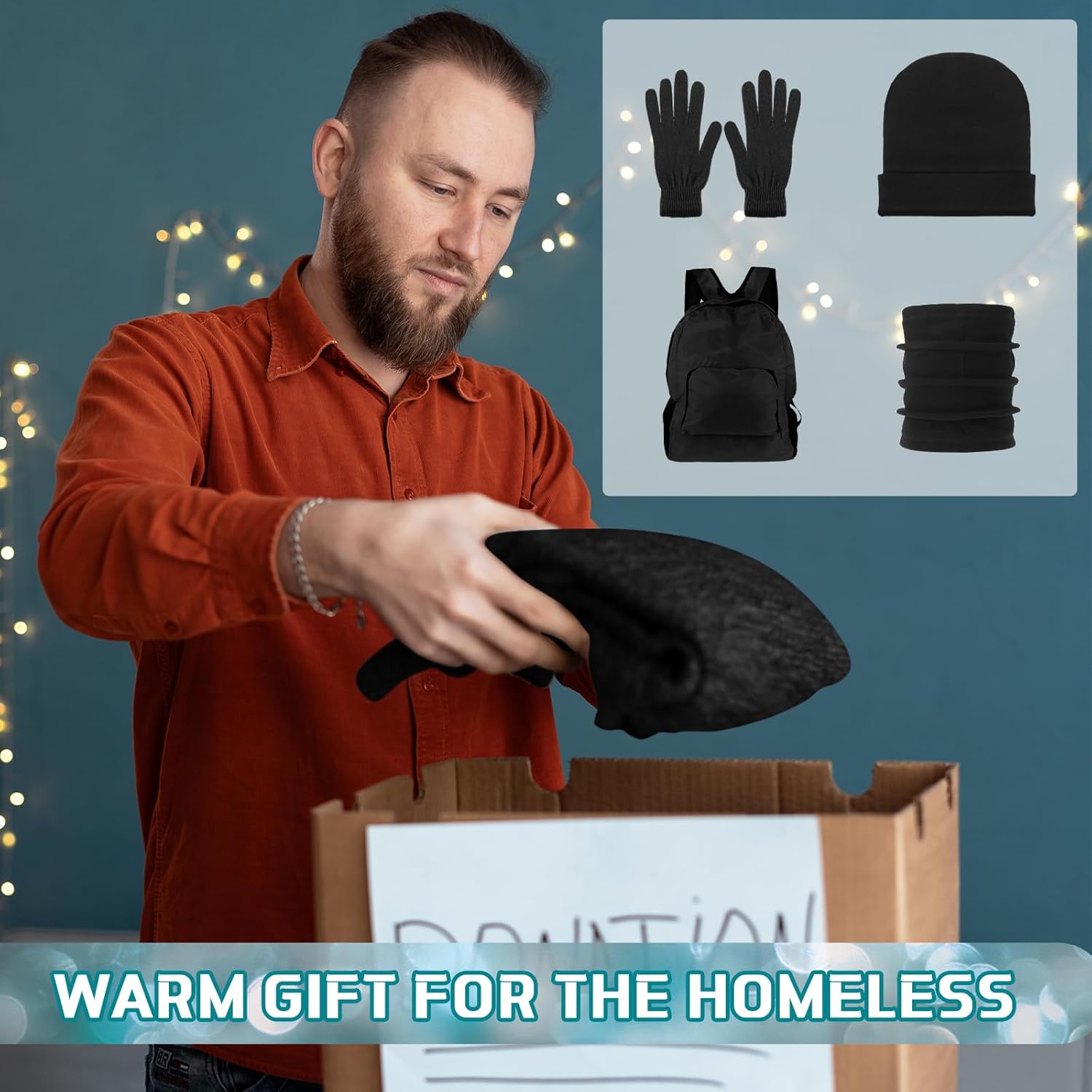 Suhine 72 Pack Homeless Supplies Bulk:winter Gloves Beanies Backpack Neck Warmers Set Knit Beanie Gloves for Adults Homeless Shelters Supplies - Image 7