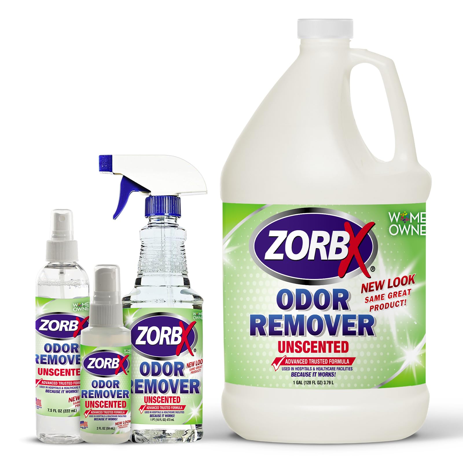 ZORBX Multipurpose Travel Friendly Bundle - Instant Odor Remover Formula with 0% Bleach, Perfumes, and Fragrances | Includes Odor Remover Gallon (128 Oz.) & Combo Value Pack (2 Oz + 7.5 Oz + 16 Oz)