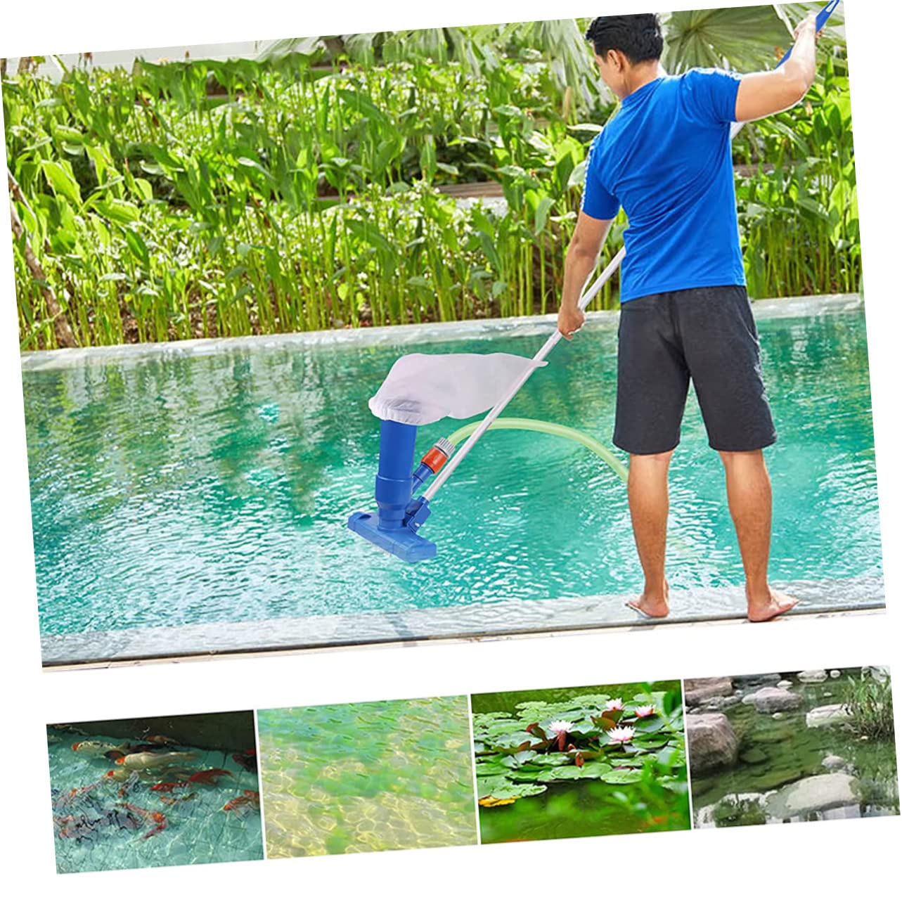 Herramienta de Limpieza de Piscinas Aspiradora Piscina Kit Limpia | 1 Juego, Cabezal de Succión con Varilla, Plástico y Aluminio, Azul, para Piscina y Estanque
