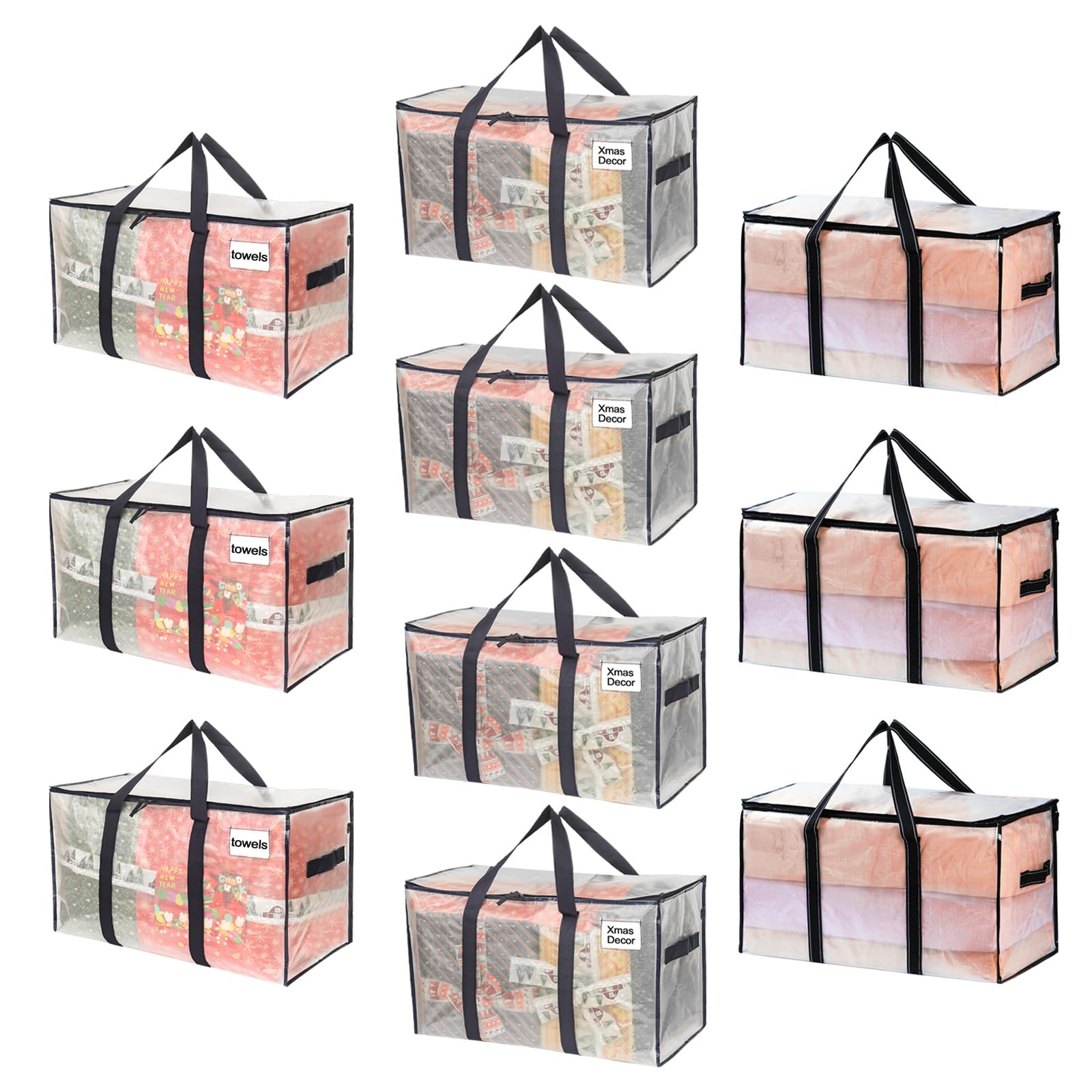 VENO 10 Pack Extra Large Moving Storage Bags with Zips, Heavy-Duty Organizer Tote, Moving Box Alternative, Packing Supply